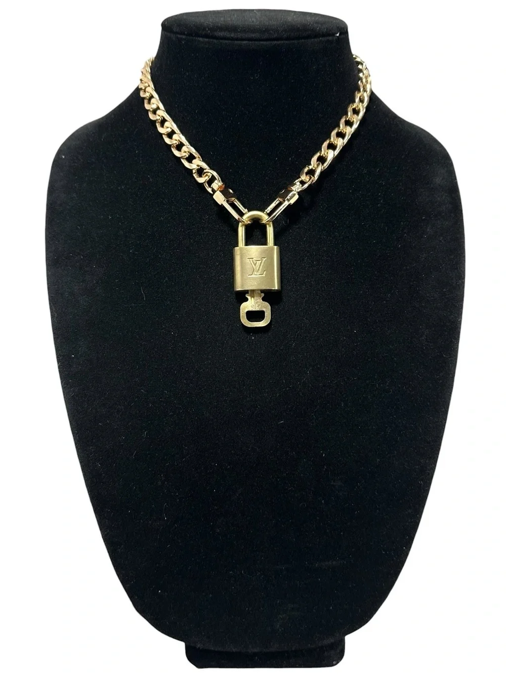 Authentic Louis Vuitton #316 Lock & Key Set on a 18K Gold Plated Chain Necklace